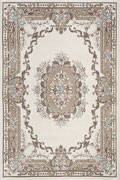 Aubusson Traditional Floral Rugs G069A White L.Blue