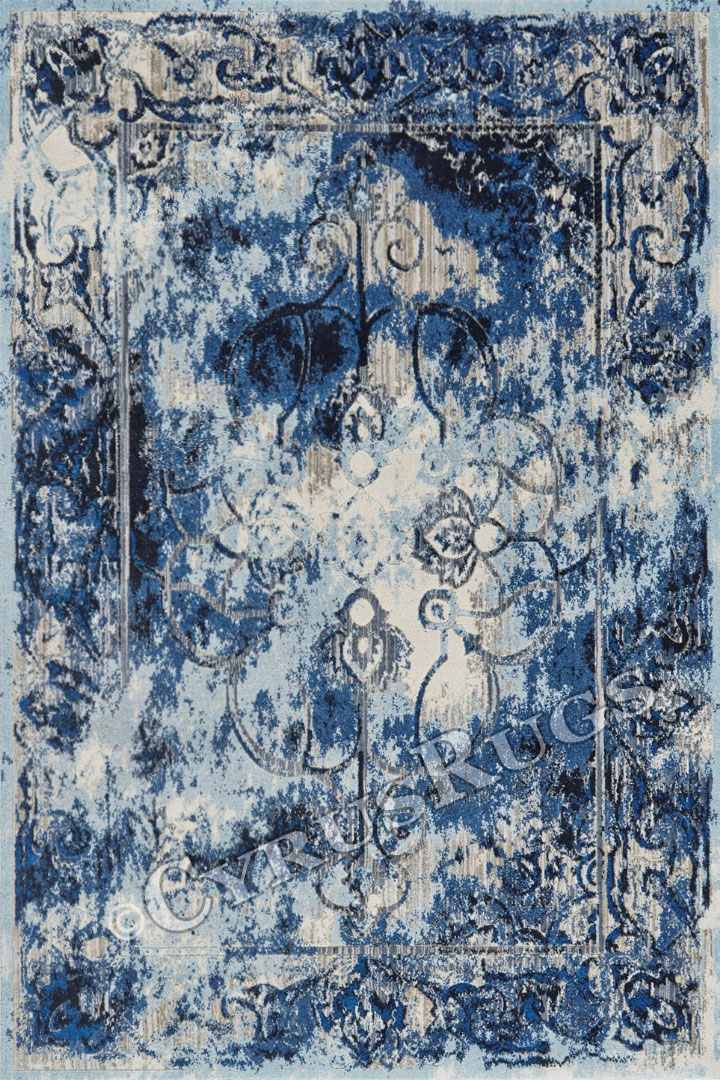 Mayson Contemporary Floral Rugs 34715 CBlue Sand - Click Image to Close