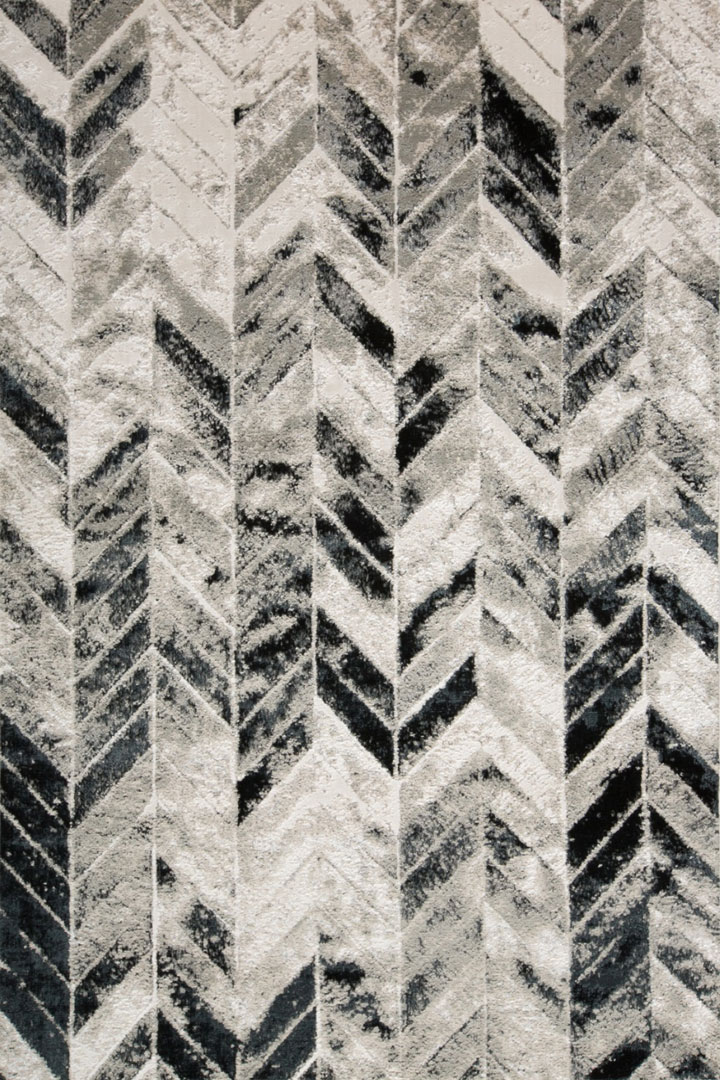 Metallic Contemporary Chevron Rugs 3048F D. Grey Black - Click Image to Close