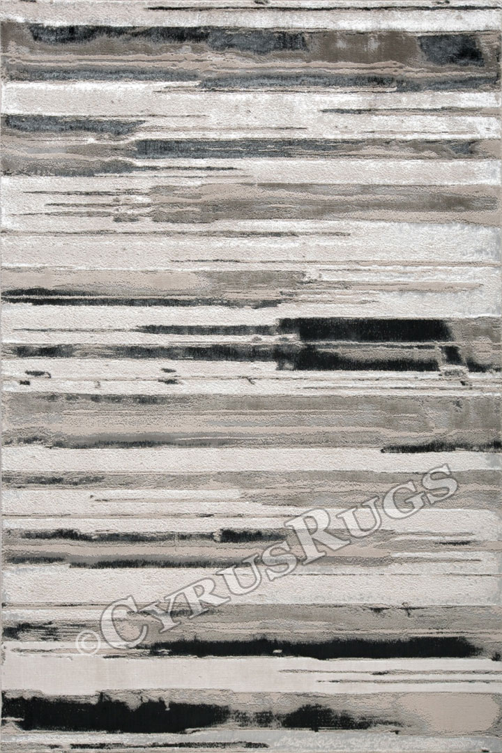 Metallic Contemporary Striped Rugs 3049F Grey Black - Click Image to Close