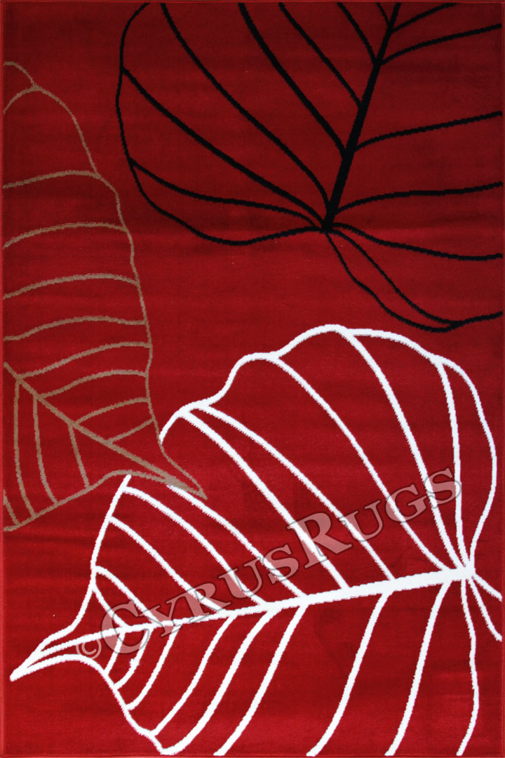 Bello Modern Leaf Pattern Rugs V4673 Red - Click Image to Close