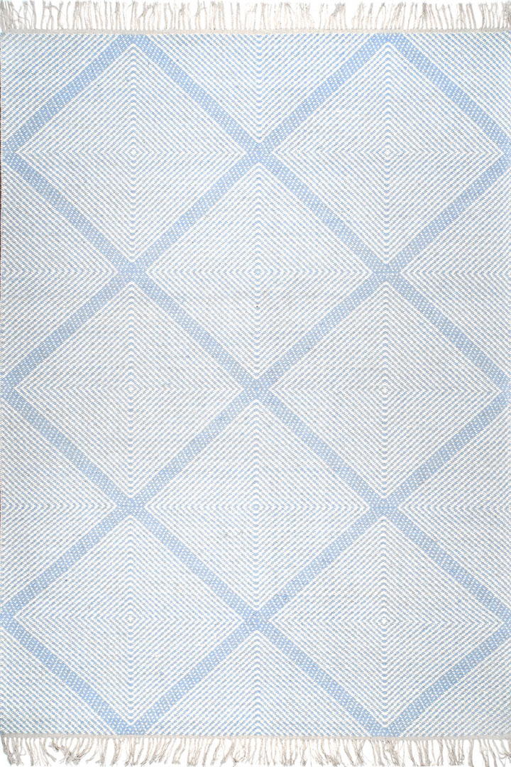 Delhi Flatweave Wool Rugs Rings Turquoi White - Click Image to Close