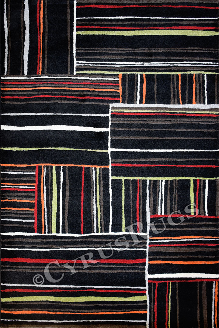 Barcelona Modern Striped Rugs 4813 Penny Black - Click Image to Close