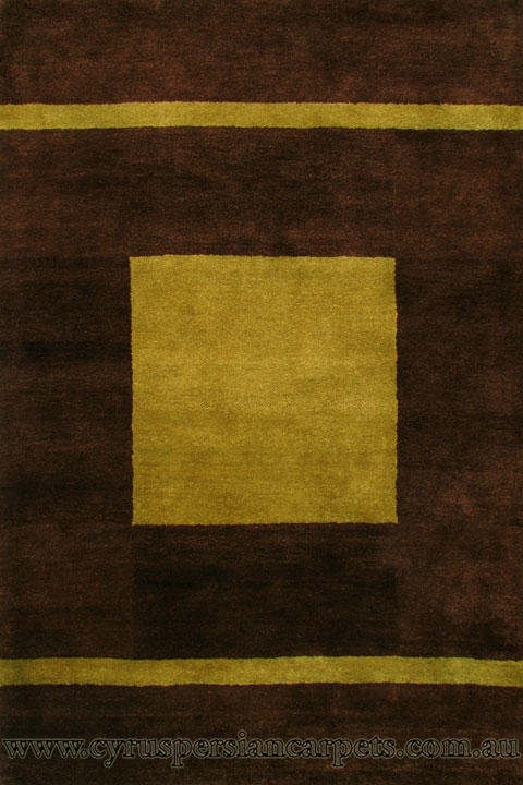 Mahal Wool Modern Square Pattern Rug 74 Choco - Click Image to Close