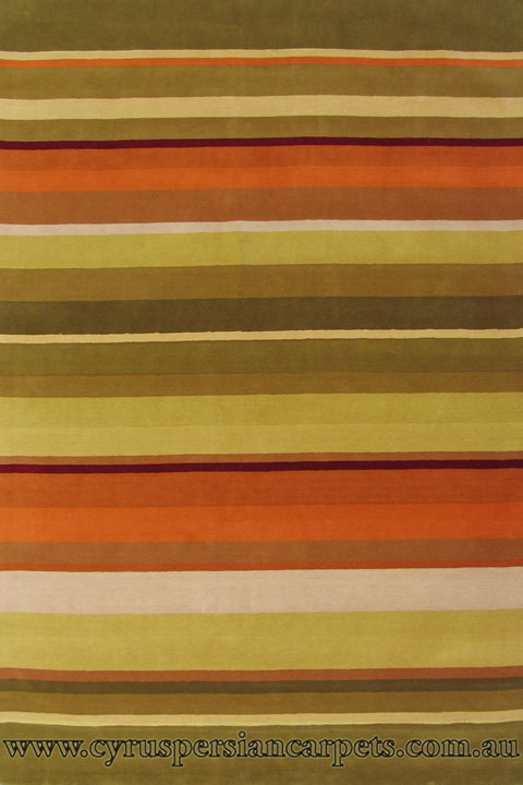 Sahand Wool Modern Rug Stripes Green (Size 90 x 60cm) - Click Image to Close