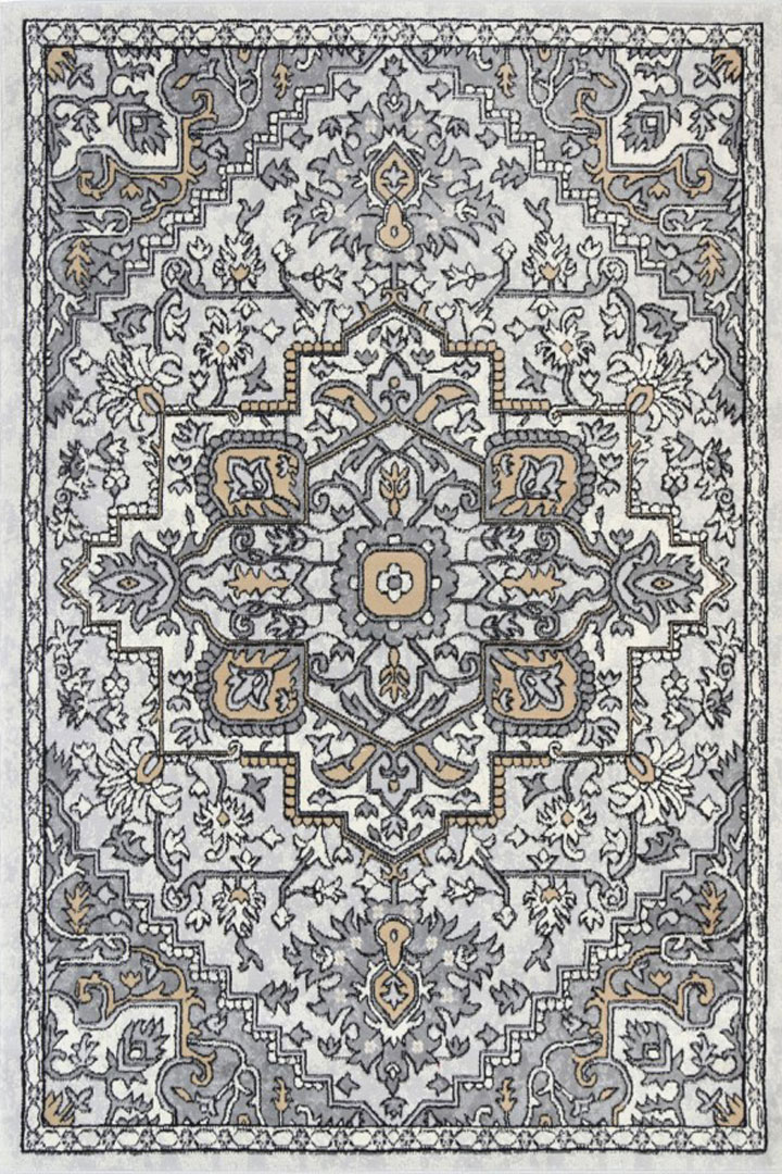 Ellie Contemporary Medallion Rugs 2490A-Beige-L.Grey - Click Image to Close