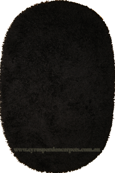 Oval Plain Shaggy Rug Black - Click Image to Close