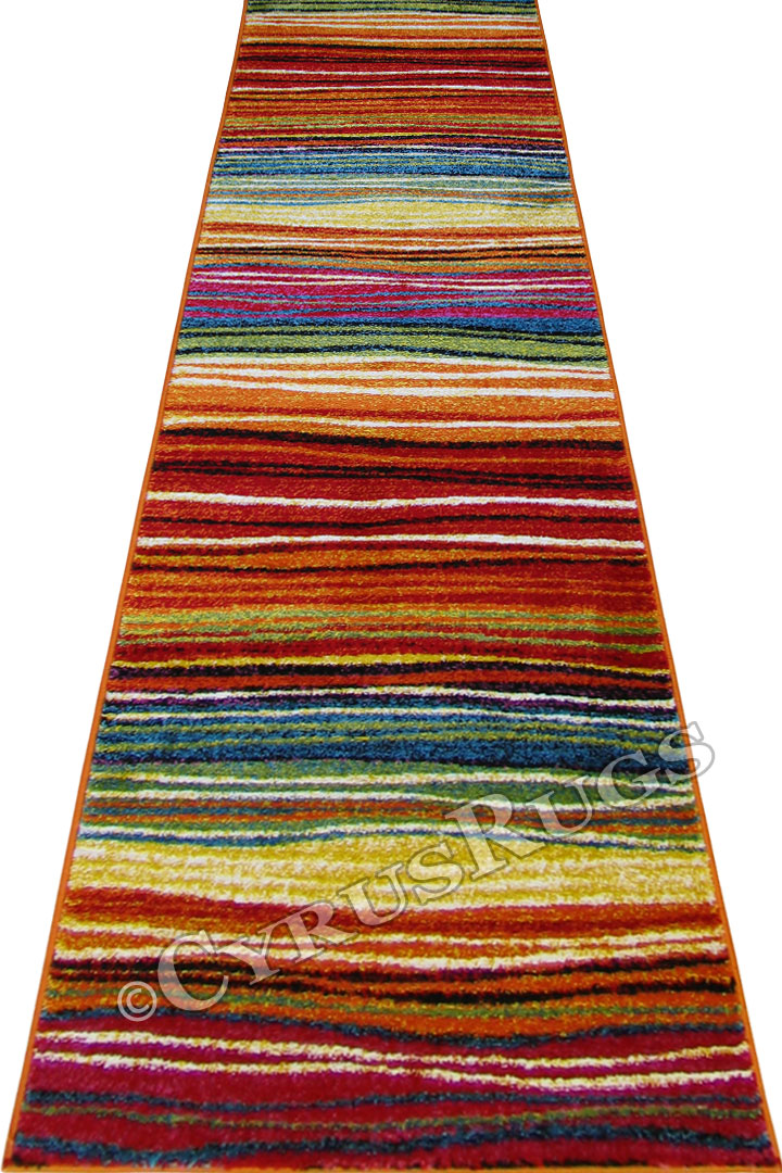 Splendido Modern Striped Hallway Runner Rugs 4762A-Orange - Click Image to Close