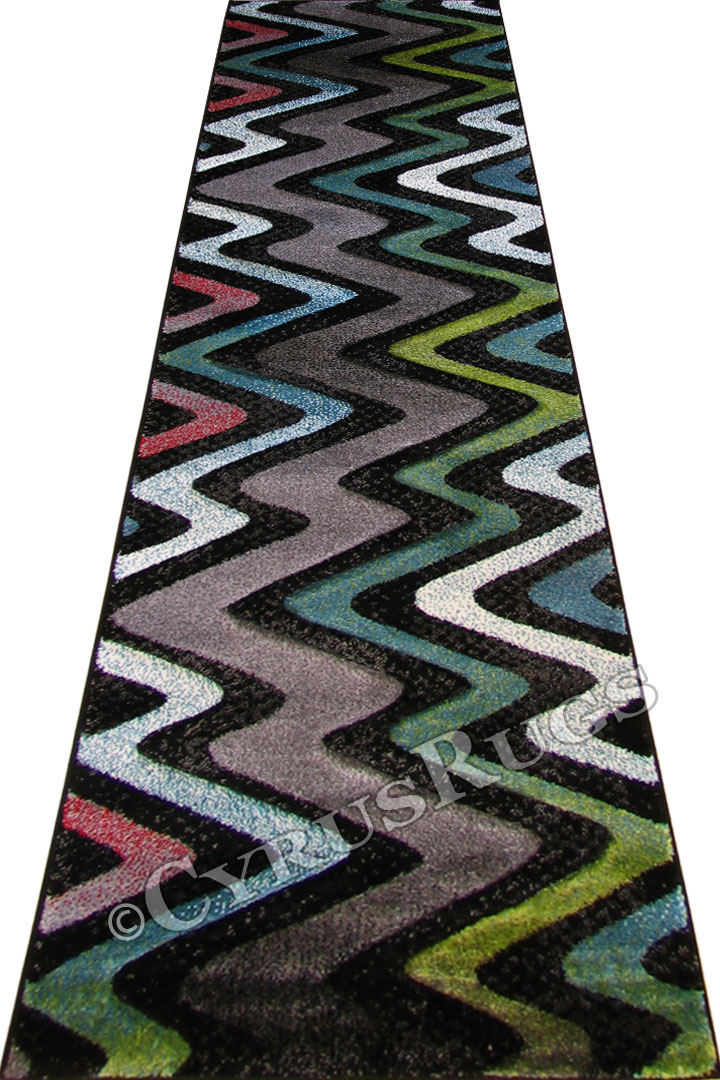 Splendido Modern Wavy Hallway Runner Rugs 5075A-Black - Click Image to Close