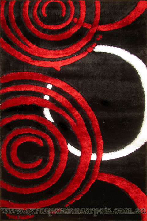 Monte Carlo Shaggy Rug 2460 Black Red White - Click Image to Close