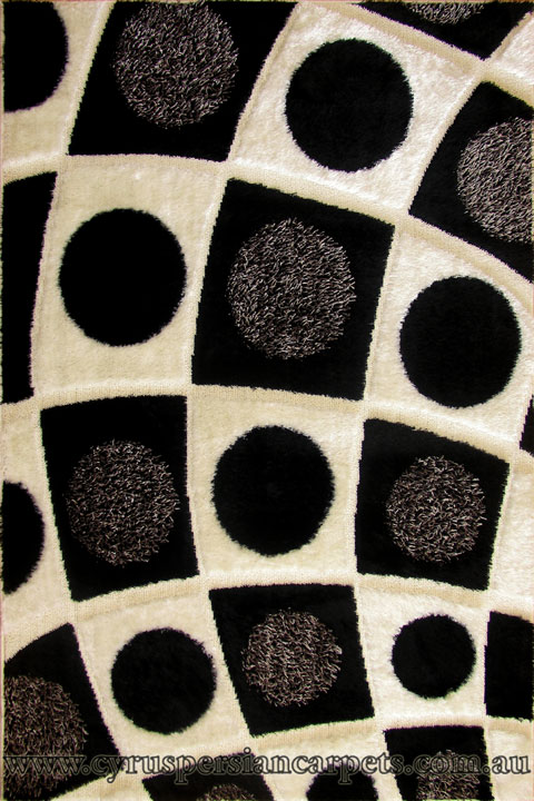 Monte Carlo Abstract Shaggy Rug 7420 White Black Grey - Click Image to Close