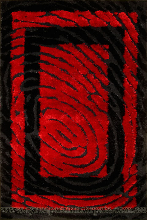 Monte Carlo Abstract Shaggy Rug L026 Black Red - Click Image to Close