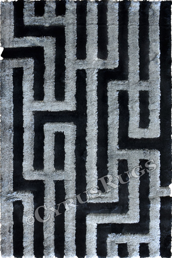 Super Shaggy Abstract Rugs 5789 Black Grey - Click Image to Close