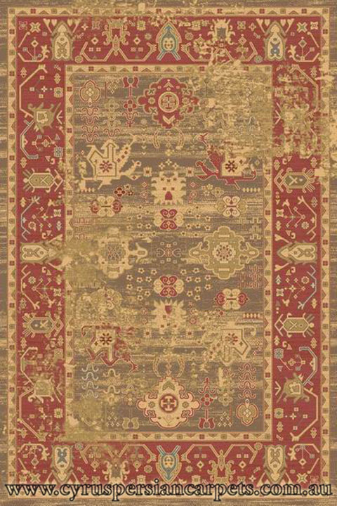 Chicago Traditional Geometric Rug 424A L. Brown T. Red - Click Image to Close