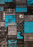 Patchworks Contemporary Abstract Rug 2676 Black Turquoise