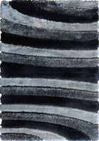 Super Shaggy Striped Rugs 5010 Black Grey